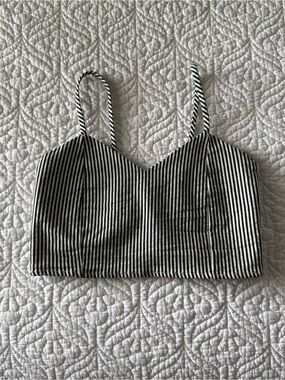 Purrr Melrose Black and White Striped V-Neck Crop Top
